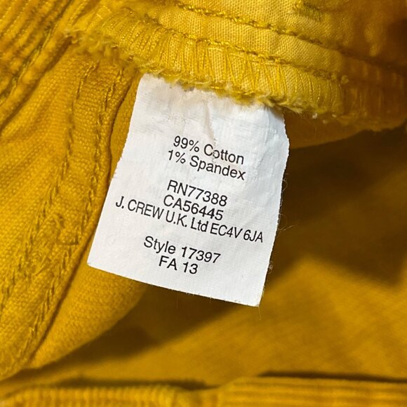 J. Crew Outlet Matchstick Pants Women's Size 29R Cotton Yellow Gold Corduroy - Picture 10 of 11
